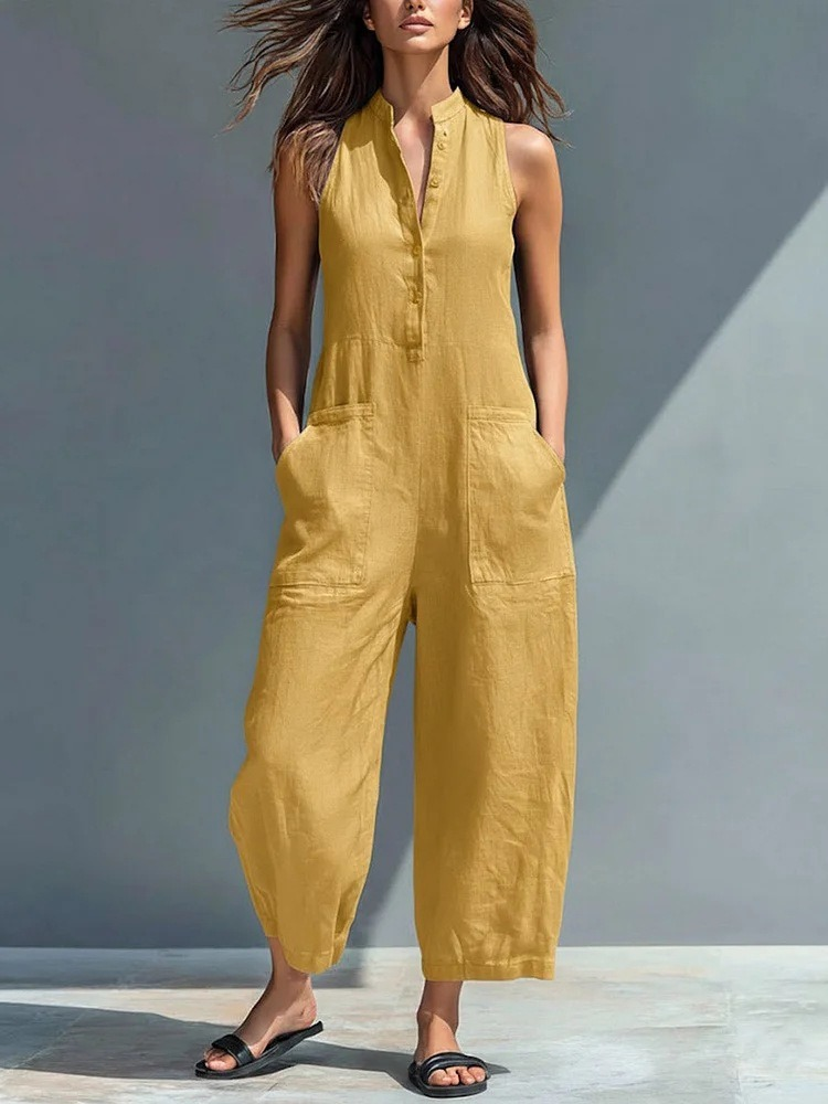 Minimalist Black Linen Easy-Wear Jumpsuit