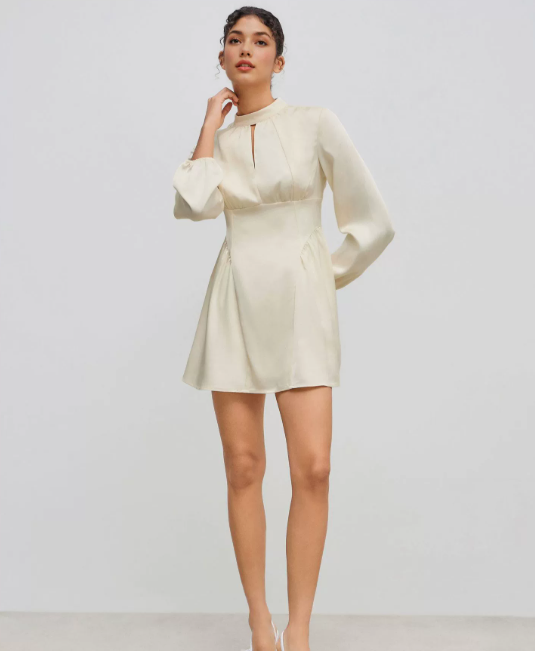 Mini dress with cinched waist and ruffles
